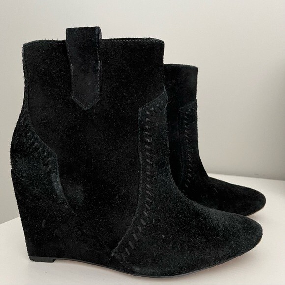 Rebecca Minkoff Black Bianca Suede Wedge Booties, Size 6.5 - Picture 4 of 12